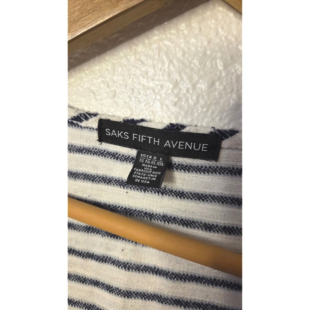 Saks Fifth Ave Breton Striped Open Front Cardigan Coastal Chic Lightweight XL - Picture 4 of 7